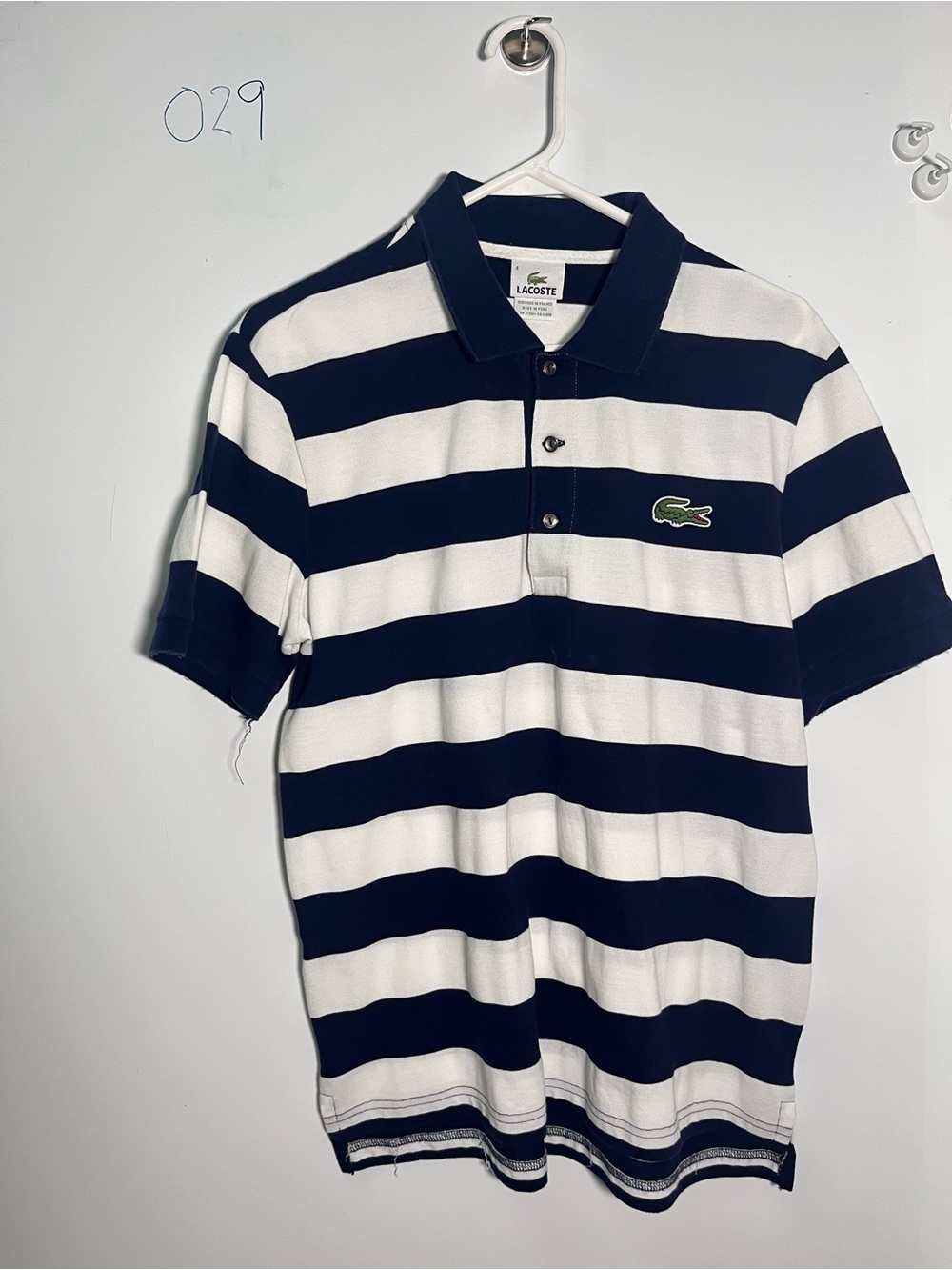 Lacoste Navy and White Wide-Striped Polo Shirt
